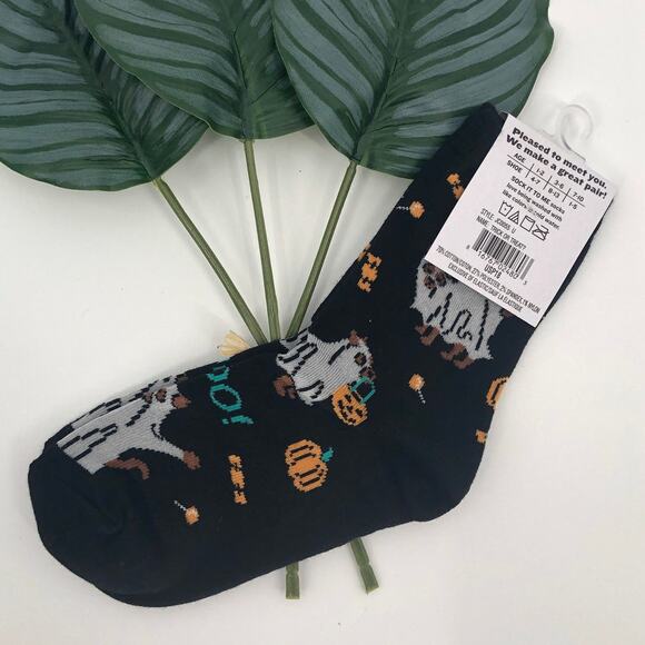 Sock It To Me Glow In The Dark Black Dog Ghost Costume Halloween Kids Crew Socks - Picture 3 of 9